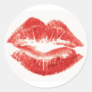 Kiss, red lips classic round sticker