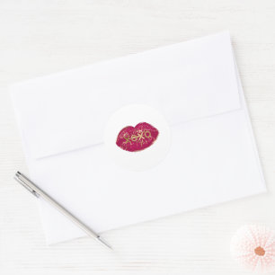 Kiss Red Lips Gold Glitter XOXO Classic Round Sticker