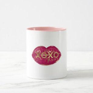 Kiss Red Lips Gold Glitter XOXO Mug