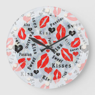 Kiss, red lips. large clock