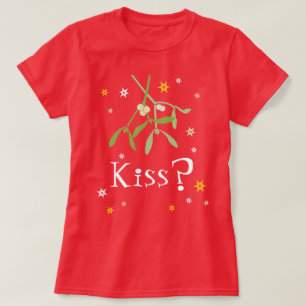 Kiss? red mistletoe christmas t-shirt