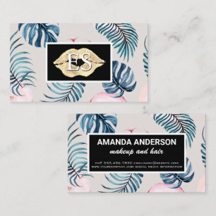 Kiss Stain   Monogram   Palm Tropical Leaves Business Card