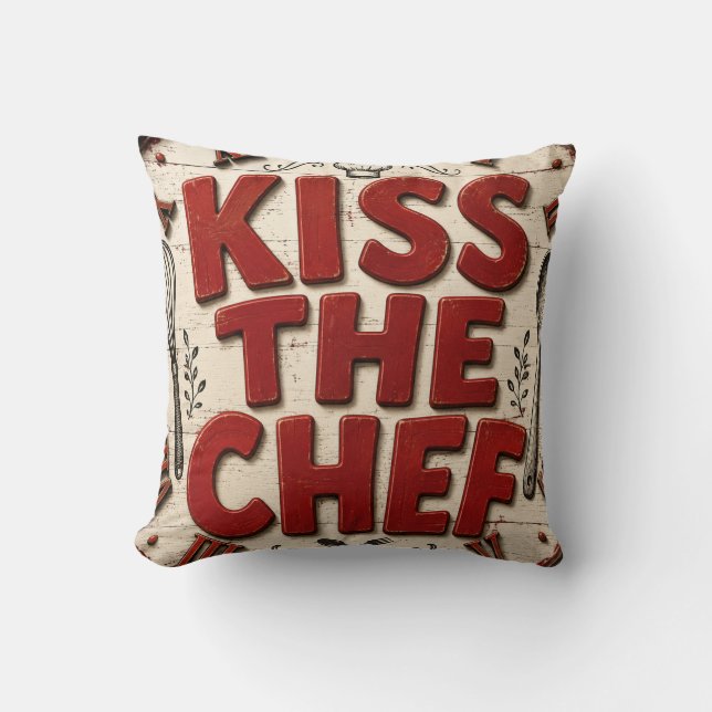 Kiss the Chef Rustic Farmhouse Kitchen Cushion (Front)