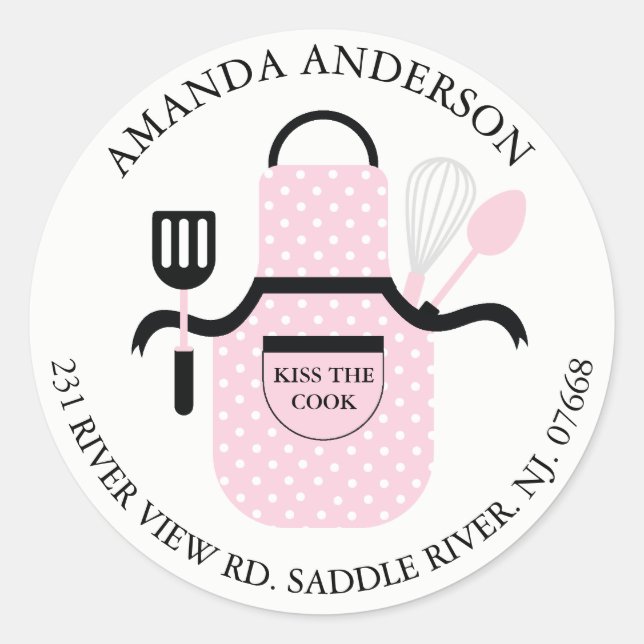 Kiss The Cook Apron Kitchen Address Label Sticker (Front)