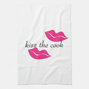      kiss the cook big lips  modern design,   tea towel