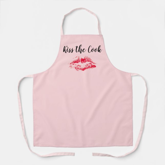 Kiss The Cook Blush Pink Red Kiss Valentines Apron (Front)