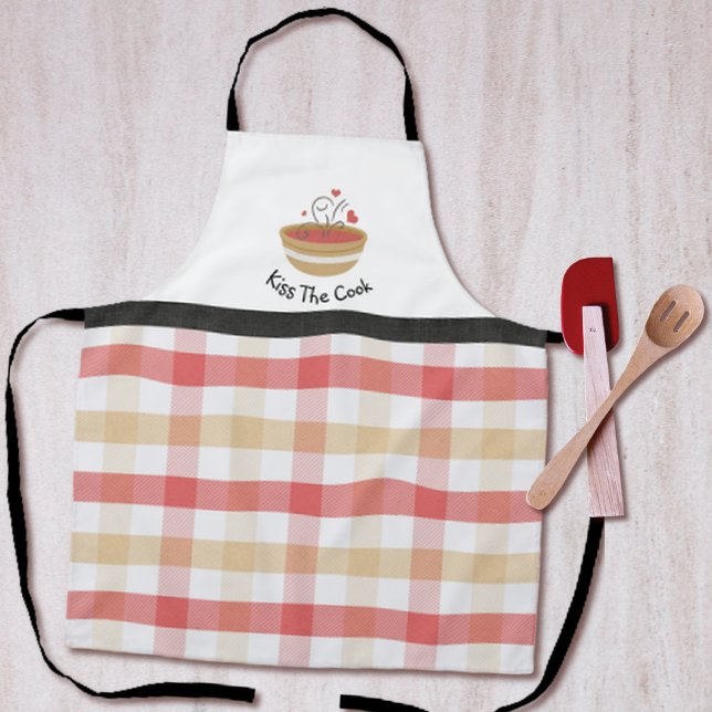 Kiss The Cook Cosy Kitchen Plaid Adult Apron (Creator Uploaded)