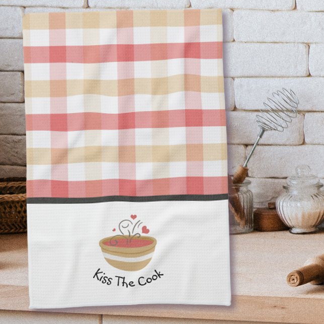 Kiss The Cook Cosy Kitchen Plaid  Tea Towel (Creator Uploaded)