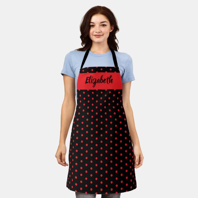 Kiss The Cook Food Chef Kitchen Baker Polka Dots Apron (Worn)