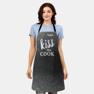 Kiss The Cook Food Chef Kitchen BBQ Baker Glitter Apron