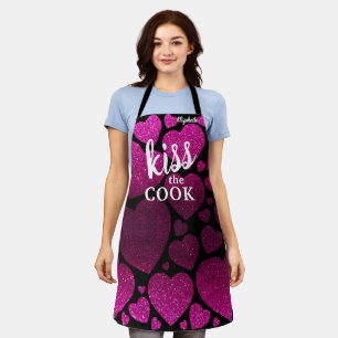 Kiss The Cook Food Chef Kitchen BBQ Baker Glitter Apron