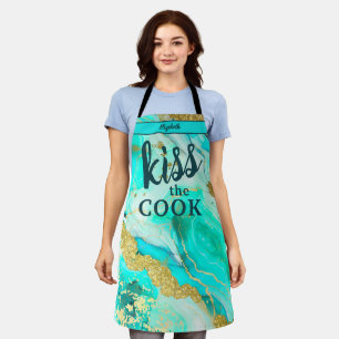 Kiss The Cook Food Chef Kitchen BBQ Baker Marble Apron