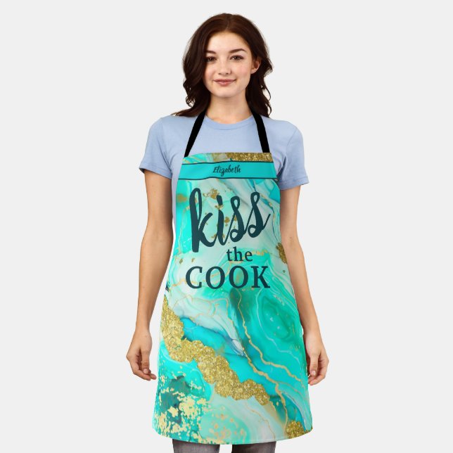 Kiss The Cook Food Chef Kitchen BBQ Baker Marble Apron (Worn)
