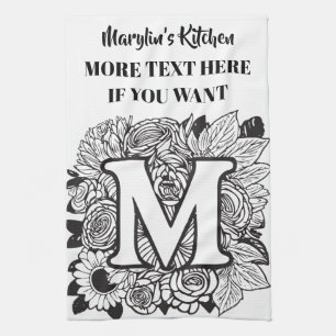 Kiss The Cook Food Chef Kitchen BBQ Baker Monogram Tea Towel