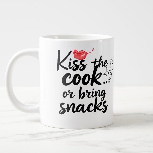 '''KISS THE COOK'' TYPOGRAPHY QUOTE LARGE COFFEE MUG (Left)