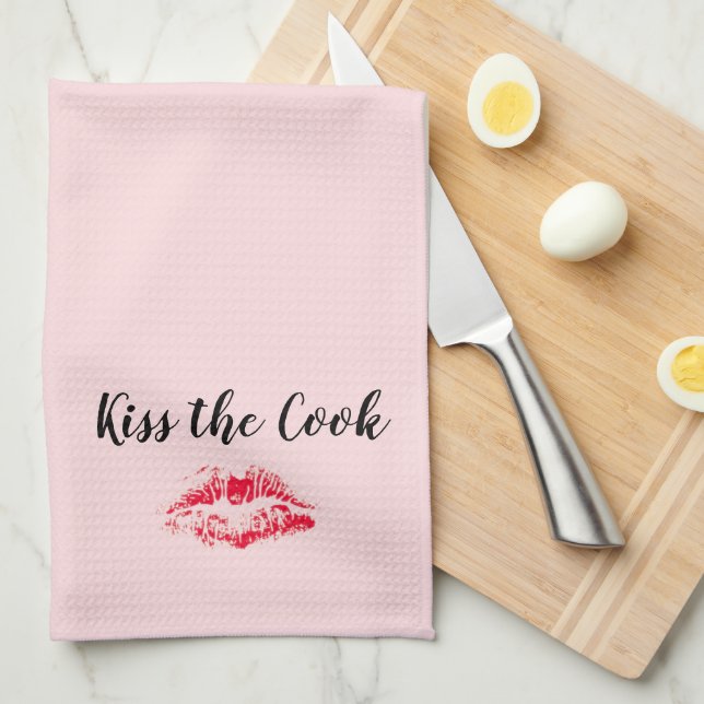 Kiss The Cook Valentines Day  Tea Towel (Quarter Fold)