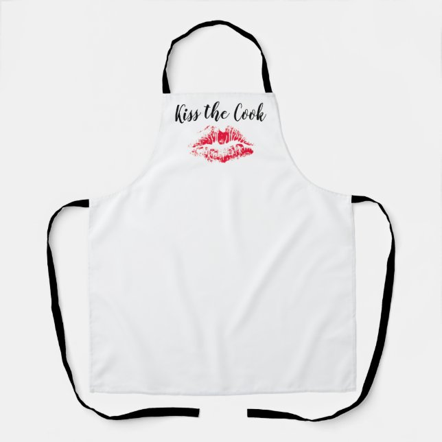 Kiss The Cook White Red Lips Valentines Day Womens Apron (Front)