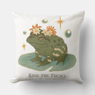 Kiss the Frog Throw Pillow retro style cutie frog