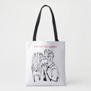 Kiss the Miss Goodbye Bachelorette Design Kissing Tote Bag