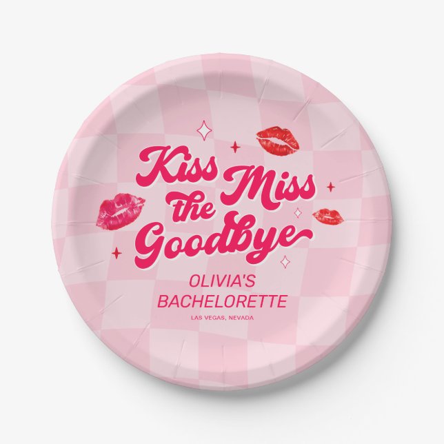 Kiss the Miss Goodbye Bachelorette Paper Plate (Front)