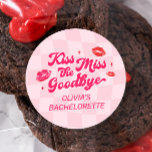 Kiss the Miss Goodbye Bachelorette Party Favour Classic Round Sticker<br><div class="desc">Add charm to your event with the Personalised Kiss the Miss Goodbye Bachelorette Party Favour Classic Round Sticker. Perfect for a kiss the miss goodbye theme, it complements kiss the miss goodbye bachelorette and kiss the miss goodbye bridal shower party ideas. Ideal for a valentines bachelorette party, red and pink...</div>