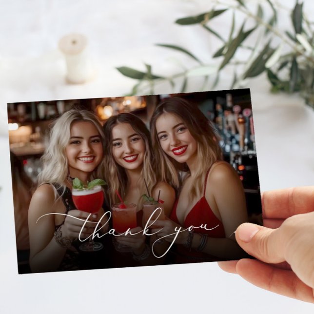 Kiss the miss goodbye Bachelorette party photo Thank You Card (Creator Uploaded)