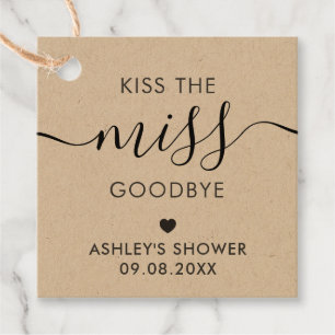 Kiss the Miss Goodbye Bridal Shower Tag, Kraft Favour Tags