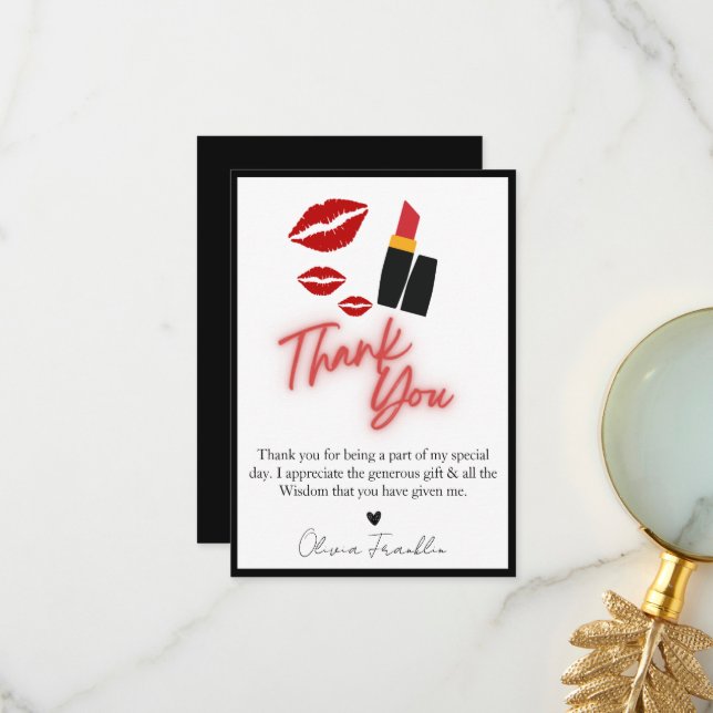 Kiss the miss goodbye bridal shower thank you card (Front/Back In Situ)