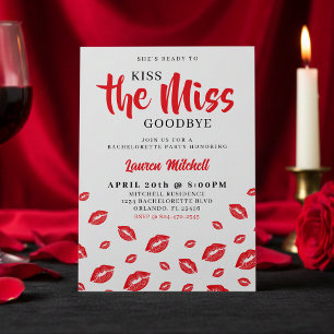 Kiss the Miss Goodbye Red Lip Bachelorette Party Invitation