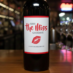 Kiss the Miss Goodbye Red Lip Bachelorette Party Wine Label