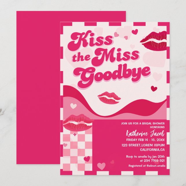 Kiss the Miss Goodbye valentines bridal shower  Invitation (Front/Back)