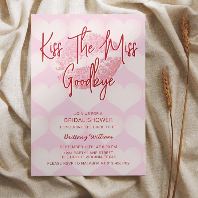 Kiss The Miss Goodbye Valentines Bridal Shower  Invitation (Creator Uploaded)