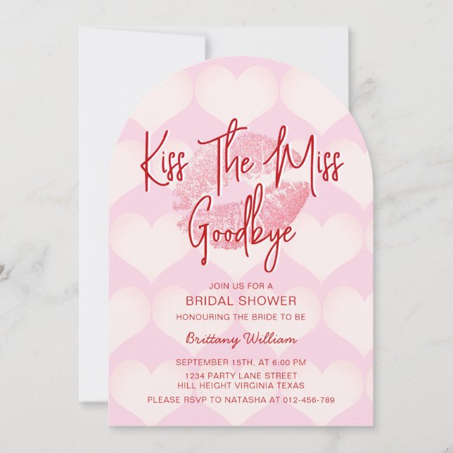 Kiss The Miss Valentines Bridal Shower Invitation (Front)