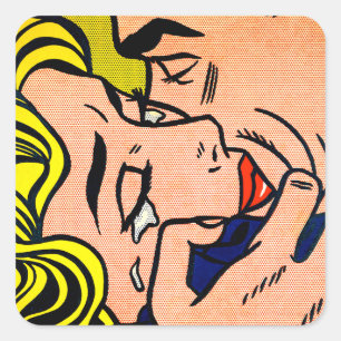 Kiss V - Lichtenstein - Vintage Pop Art Square Sticker