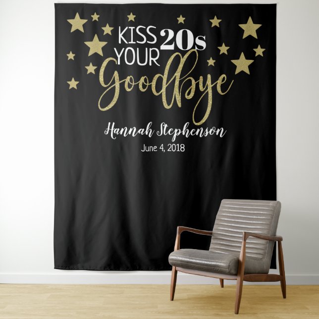 kiss your 20's goodbye 30th birthday party photo tapestry (In Situ)