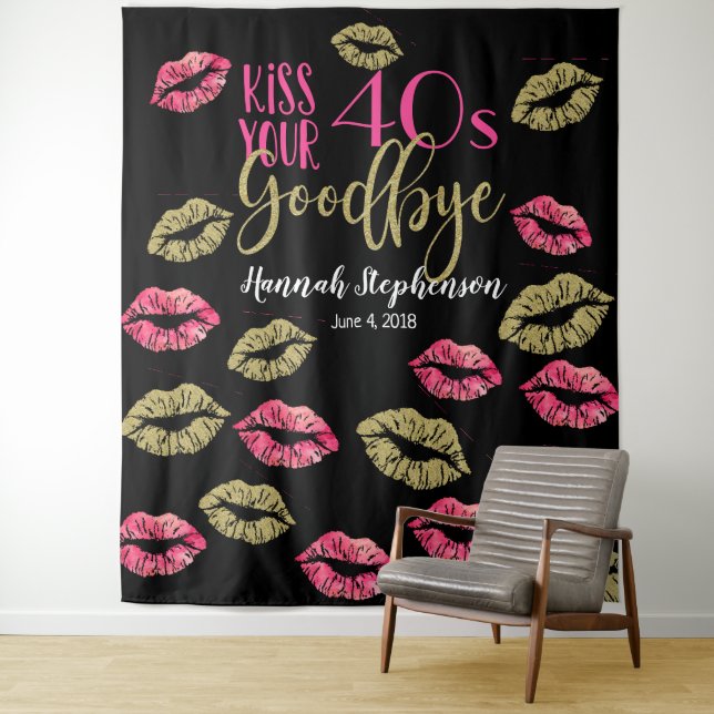 kiss your 40's goodbye photo prop virtual party tapestry (In Situ)