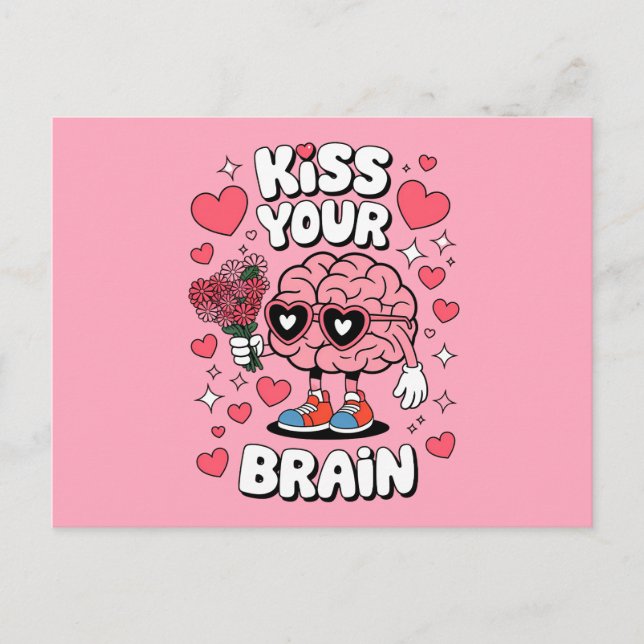 Kiss Your Brain Valentine's Day Funny Teacher Invitation Postcard (Front)