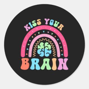Kiss Your Brain Valentines Funny Test Day Teacher Classic Round Sticker