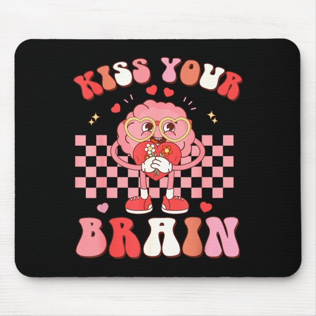 Kiss Your Brain Valentines Test Day Teacher Squad  Mouse Mat (Front)