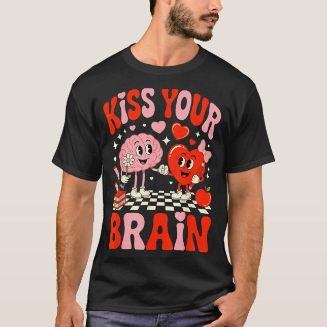 Kiss Your Brain Women Valentine's Day Retro School T-Shirt (Front)