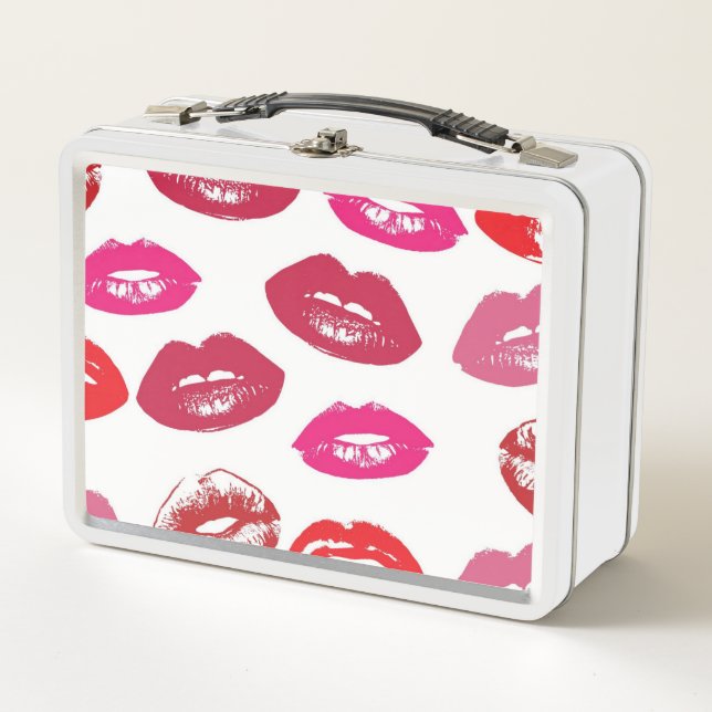Kissable Lips (Kissing Lips, Red & Pink Lipstick) Metal Lunch Box (Front)