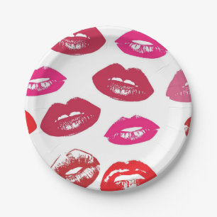 Kissable Lips (Kissing Lips, Red & Pink Lipstick) Paper Plate