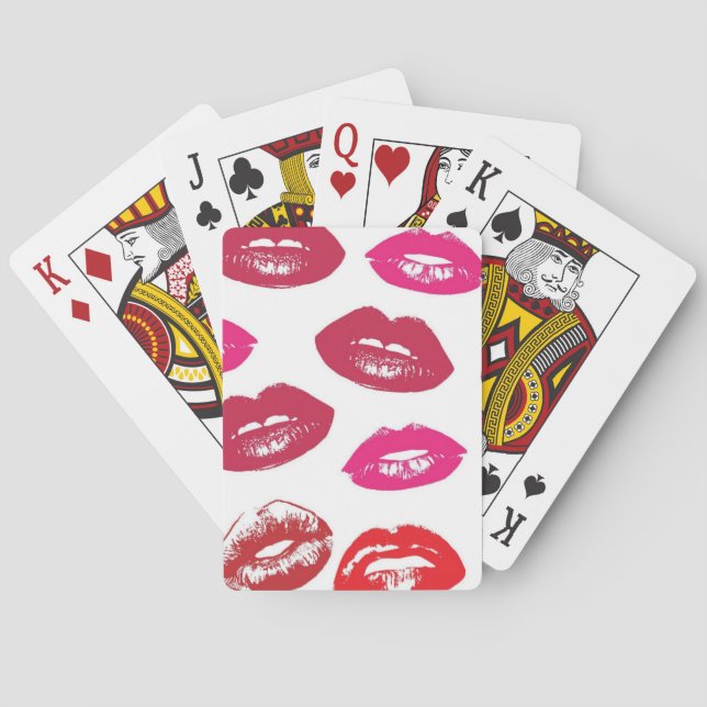 Kissable Lips (Kissing Lips, Red & Pink Lipstick) Playing Cards (Back)