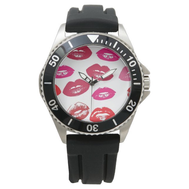 Kissable Lips (Kissing Lips, Red & Pink Lipstick) Watch (Front)