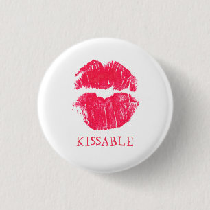 Kissable Lips Red Lipstick Kisses Valentine's Day 3 Cm Round Badge