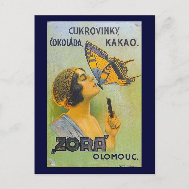 Kissed By A Butterfly Vintage Chocolate Ad Postcard (Front)