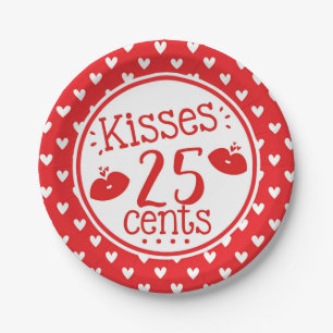 Kisses 25 cents Valentines Kids Hearts Party Paper Plate