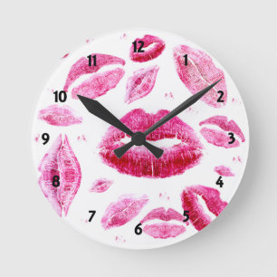Kisses All Over (White) Round Clock