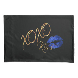 Kisses and Hugs Blue Glitter Lips Pillowcase