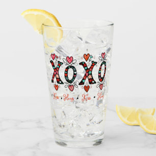 Kisses and Hugs doodle art Valentine Glass
